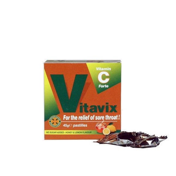 Vitavix Vitamin C Forte Παστίλιες Μαλακώνουν τον Λαιμό Χωρίς Προσθήκη Ζάχαρης με Άρωμα Μέλι & Λεμόνι 45gr