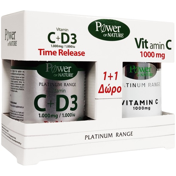 Power of Nature Πακέτο Προσφοράς Platinum Range Vitamin C+D3 1000mg/1000iu 30tabs & Δώρο Vitamin C 1000mg 20tabs/