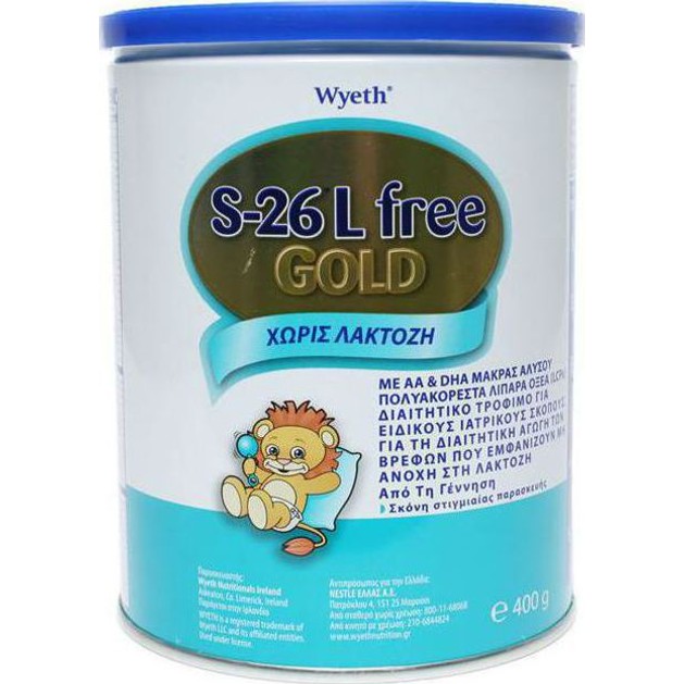 Wyeth S-26 Lactose Free Gold Γάλα από τη Γέννηση για Βρέφη με Δυσανεξία στη Λακτόζη 400gr Wyeth S-26 Lactose Free Gold Γάλα από τη Γέννηση για Βρέφη με Δυσανεξία στη Λακτόζη 400gr