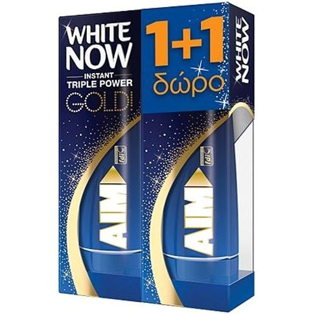 Aim White Now Gold Instant Triple Power Λευκαντική Οδοντόκρεμα 1+1 Δώρο, 2x50ml Aim White Now Gold Instant Triple Power Λευκαντική Οδοντόκρεμα 1+1 Δώρο, 2x50ml