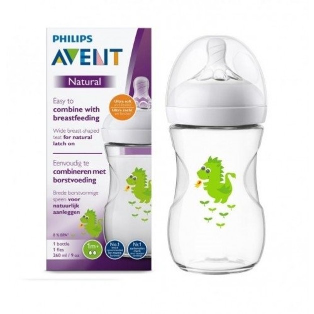 Avent Natural Μπιμπερο Δεινόσαυρος 1m+ 260ml Avent Natural Μπιμπερο Δεινόσαυρος 1m+ 260ml