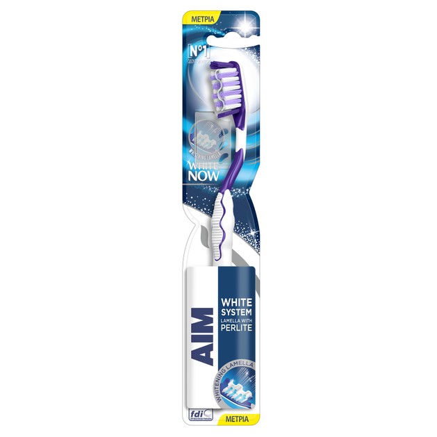 Aim White System Perlite Medium Οδοντόβουρτσα Μέτρια με Ελαστική Μεμβράνη από Περλίτη για Λευκότερα Δόντια, σε Διάφορα Χρώματα Aim White System Perlite Medium Οδοντόβουρτσα Μέτρια με Ελαστική Μεμβράνη από Περλίτη για Λευκότερα Δόντια, σε Διάφορα Χρώματα