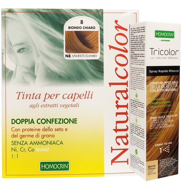 Specchiasol Πακέτο Προσφοράς Homocrin Natural Color Ν8 Light Blonde 1 Τεμάχιο & Δώρο Homocrin Tricolor Spray 75ml Specchiasol Πακέτο Προσφοράς Homocrin Natural Color Ν8 Light Blonde 1 Τεμάχιο & Δώρο Homocrin Tricolor Spray 75ml