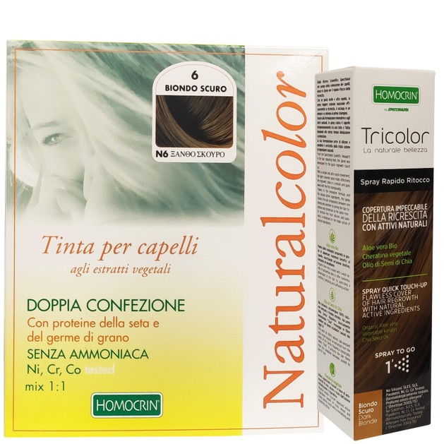 Specchiasol Πακέτο Προσφοράς Homocrin Natural Color Ν6 Dark Blonde 1 Τεμάχιο & Δώρο Homocrin Tricolor Spray 75ml Specchiasol Πακέτο Προσφοράς Homocrin Natural Color Ν6 Dark Blonde 1 Τεμάχιο & Δώρο Homocrin Tricolor Spray 75ml