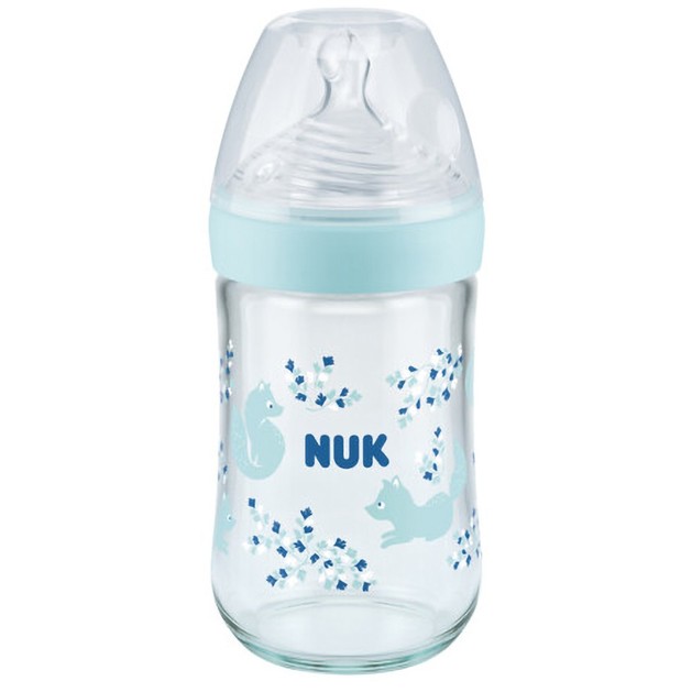 Nuk Nature Sense Glass Bottle Silicone Medium 240ml - Γαλάζιο Nuk Nature Sense Glass Bottle Silicone Medium 240ml - Γαλάζιο