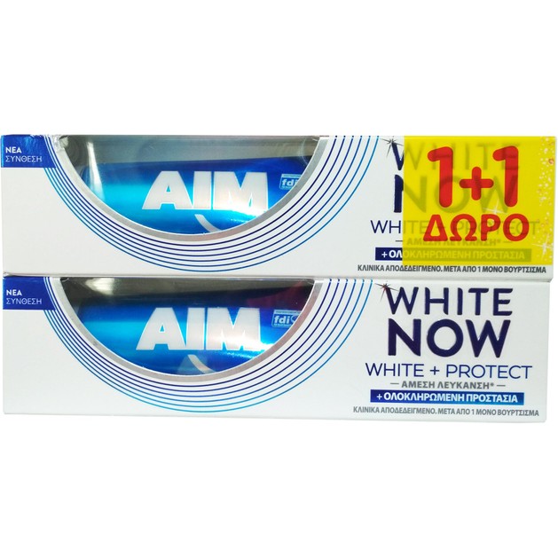 Aim Πακέτο Προσφοράς White Now White & Protect Οδοντόκρεμα για Άμεση Λεύκανση & Ολοκληρωμένη Προστασία 2x75ml 1+1 Δώρο Aim Πακέτο Προσφοράς White Now White & Protect Οδοντόκρεμα για Άμεση Λεύκανση & Ολοκληρωμένη Προστασία 2x75ml 1+1 Δώρο