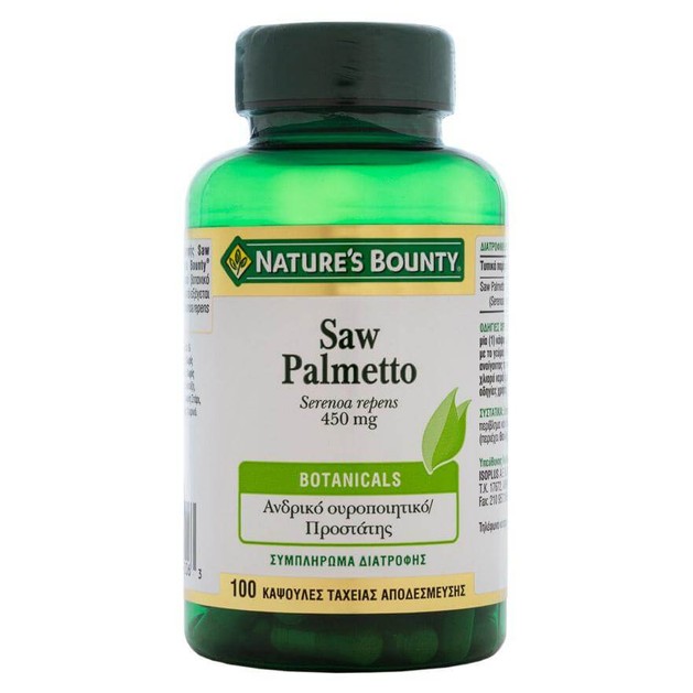 Nature\'s Bounty Saw Palmetto Συμπλήρωμα Διατροφής για Υγιή Ανδρικό Ουροποιητικό Σύστημα & Τόνωση του Προστάτη 450mg 100caps Nature\'s Bounty Saw Palmetto Συμπλήρωμα Διατροφής για Υγιή Ανδρικό Ουροποιητικό Σύστημα & Τόνωση του Προστάτη 450mg 100caps