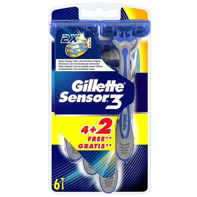 Gillette Sensor 3 Ξυραφάκια μιας Χρήσης με 3 Λεπίδες σε Κινούμενη Κεφαλή 6τμχ (4+2 Δώρο) Gillette Sensor 3 Ξυραφάκια μιας Χρήσης με 3 Λεπίδες σε Κινούμενη Κεφαλή 6τμχ (4+2 Δώρο)