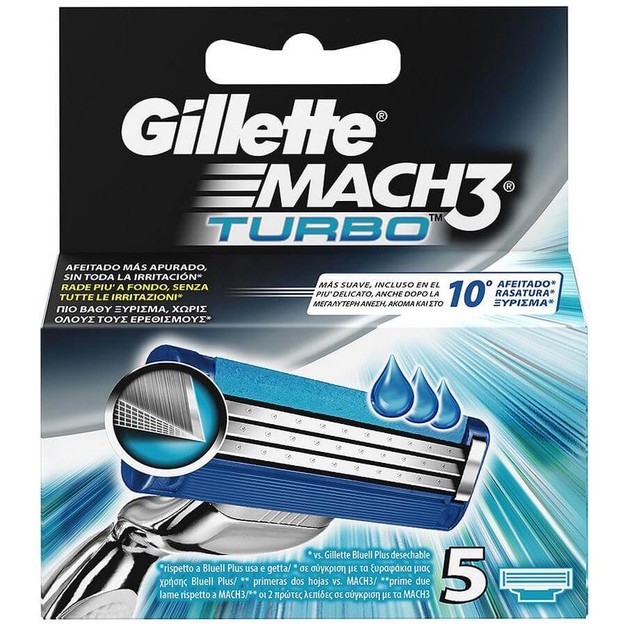 Gillette Mach 3 Turbo Ανταλλακτικές Κεφαλές 3 Λεπίδων 5 Τεμάχια Gillette Mach 3 Turbo Ανταλλακτικές Κεφαλές 3 Λεπίδων 5 Τεμάχια