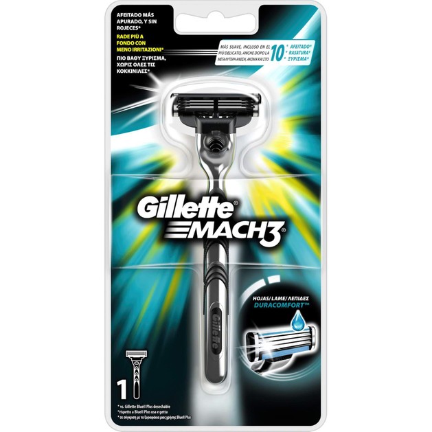 Gillette Mach 3 Ξυριστική Μηχανή με 3 Λεπτές Λεπίδες & Λιπαντική Ταινία Για πιο Βαθύ Ξύρισμα έως 100% Χωρίς Κοκκινίλες 1 Τεμάχιο Gillette Mach 3 Ξυριστική Μηχανή με 3 Λεπτές Λεπίδες & Λιπαντική Ταινία Για πιο Βαθύ Ξύρισμα έως 100% Χωρίς Κοκκινίλες 1 Τεμάχιο