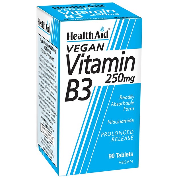 Health Aid Vitamin B3 (Niacin) 250mg Συμπλήρωμα Διατροφής που Συμμετέχει σε Πολλές Μεταβολικές Διεργασίες του Οργανισμού 90 tabs Health Aid Vitamin B3 (Niacin) 250mg Συμπλήρωμα Διατροφής που Συμμετέχει σε Πολλές Μεταβολικές Διεργασίες του Οργανισμού 90 tabs