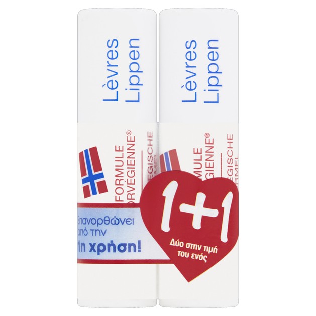 Neutrogena Norwegian Formula Lip Stick Επανορθώνει απο την Πρώτη Χρήση 1+1 Δώρο 4,8gr Neutrogena Norwegian Formula Lip Stick Επανορθώνει απο την Πρώτη Χρήση 1+1 Δώρο 4,8gr