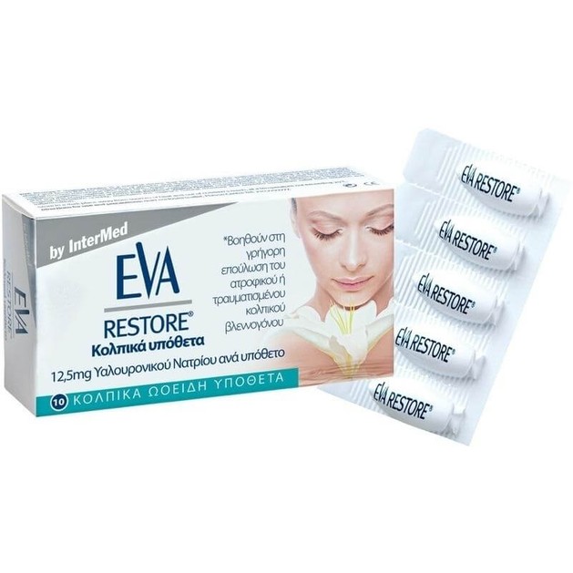 Eva Restore Ovules Κολπικά Υπόθετα με 12,5 mg Υαλουρονικό Οξύ για Επούλωση & Ανακούφιση του Κολπικού Βλεννογόνου 10Τμχ Eva Restore Ovules Κολπικά Υπόθετα με 12,5 mg Υαλουρονικό Οξύ για Επούλωση & Ανακούφιση του Κολπικού Βλεννογόνου 10Τμχ