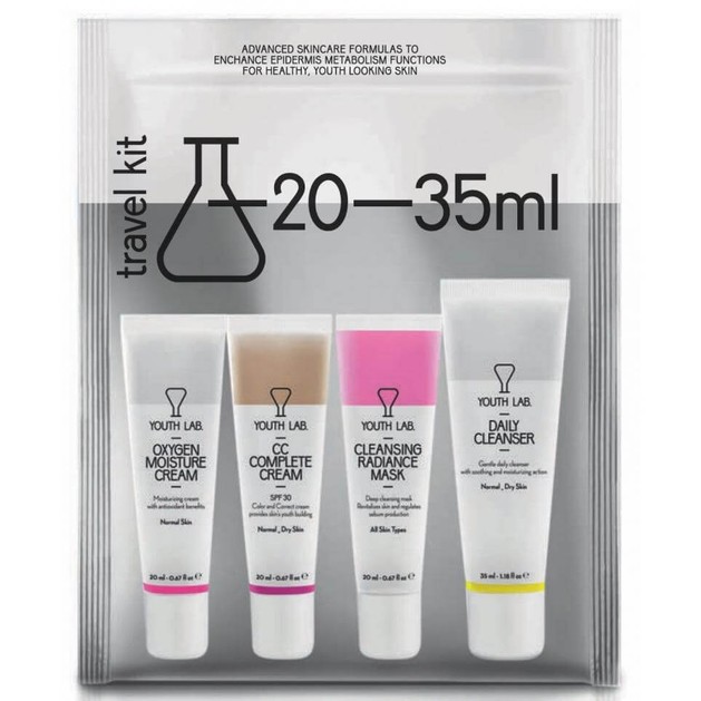 YOUTH LAB Travel Kit for Normal Skin Daily Cleans. 35ml, Cleans. Radiance Mask 20ml, CC Complete Cr. 20ml, Oxygen Moist. Cr 20ml YOUTH LAB Travel Kit for Normal Skin Daily Cleans. 35ml, Cleans. Radiance Mask 20ml, CC Complete Cr. 20ml, Oxygen Moist. Cr 20ml
