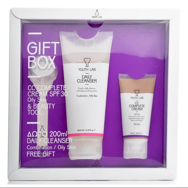 YOUTH LAB Spring Gift Box for Oily Skin With CC Complete Cream Spf30 50ml & Beauty Tool & Δώρο Daily Cleanser 200ml YOUTH LAB Spring Gift Box for Oily Skin With CC Complete Cream Spf30 50ml & Beauty Tool & Δώρο Daily Cleanser 200ml