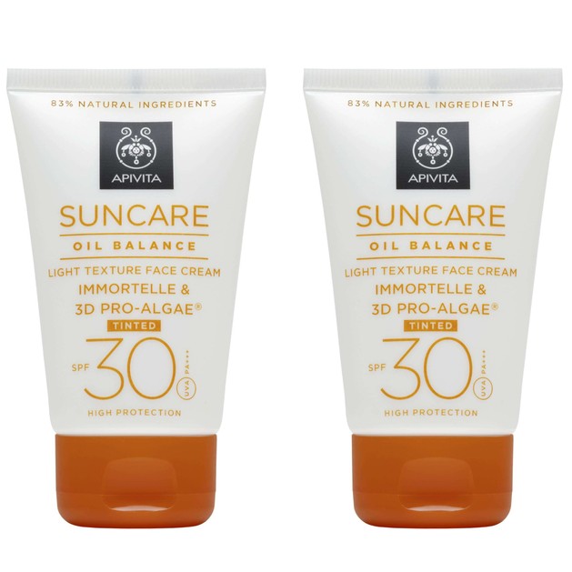 Apivita Πακέτο Προσφοράς Suncare Oil Balance Light Texture Tinted Face Cream With Immortelle-3D Pro-Algae Spf30, 2x50ml Apivita Πακέτο Προσφοράς Suncare Oil Balance Light Texture Tinted Face Cream With Immortelle-3D Pro-Algae Spf30, 2x50ml