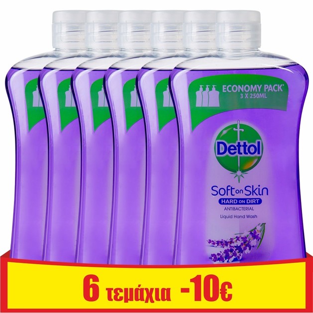 Dettol Πακέτο Προσφοράς Relaxing Soothe Antibacterial Liquid Soap Reffil Σαπούνι Χεριών Ανταλλακτικό, Λεβάντα Σταφύλι 6x750ml Dettol Πακέτο Προσφοράς Relaxing Soothe Antibacterial Liquid Soap Reffil Σαπούνι Χεριών Ανταλλακτικό, Λεβάντα Σταφύλι 6x750ml
