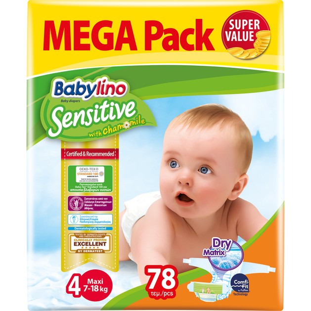 Babylino Sensitive Mega Pack Maxi Νο4 (7-18kg) Βρεφικές Πάνες 78 τεμάχια Babylino Sensitive Mega Pack Maxi Νο4 (7-18kg) Βρεφικές Πάνες 78 τεμάχια