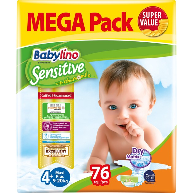 Babylino Sensitive Maxi Plus Νο.4+ (9-20 kg) Mega Pack Βρεφικές Πάνες 76 τεμάχια Babylino Sensitive Maxi Plus Νο.4+ (9-20 kg) Mega Pack Βρεφικές Πάνες 76 τεμάχια