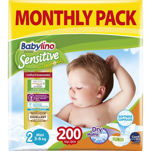 Babylino Sensitive Monthly Pack Mini Νο2 (3-6kg) Βρεφικές Πάνες 200 τεμάχια Babylino Sensitive Monthly Pack Mini Νο2 (3-6kg) Βρεφικές Πάνες 200 τεμάχια