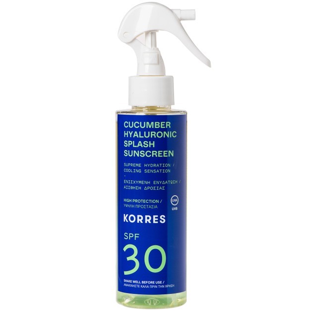 Korres Cucumber Hyaluronic Splash Sunscreen Spray Spf30 Αντηλιακό Water Υφή Προσώπου Σώματος Ενισχυμένο με Υαλουρονικό Οξύ 150ml Korres Cucumber Hyaluronic Splash Sunscreen Spray Spf30 Αντηλιακό Water Υφή Προσώπου Σώματος Ενισχυμένο με Υαλουρονικό Οξύ 150ml