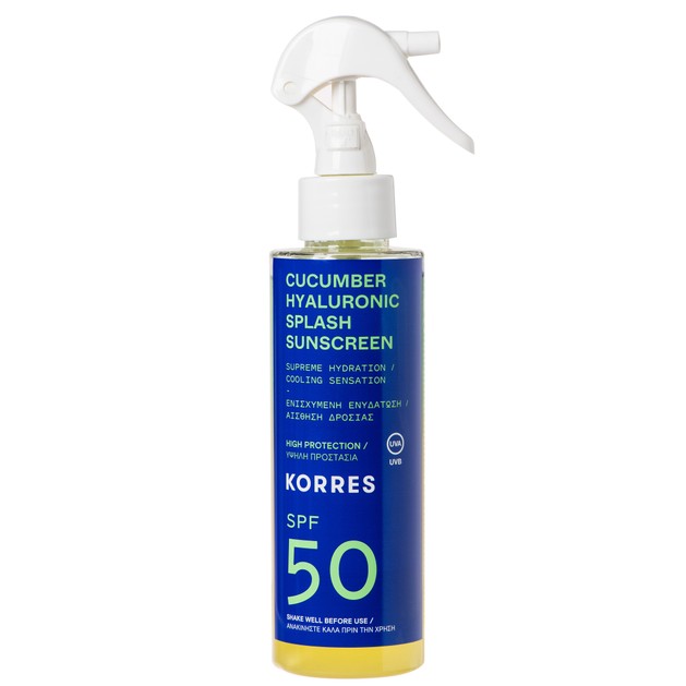 Korres Cucumber Hyaluronic Splash Sunscreen Spray Spf50 Αντηλιακό Water Υφή Προσώπου Σώματος Ενισχυμένο με Υαλουρονικό Οξύ 150ml Korres Cucumber Hyaluronic Splash Sunscreen Spray Spf50 Αντηλιακό Water Υφή Προσώπου Σώματος Ενισχυμένο με Υαλουρονικό Οξύ 150ml