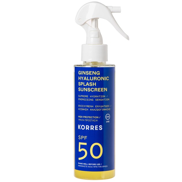 Korres Ginseng Hyaluronic Splash Sunscreen Spray Spf50 Αντηλιακό Water Υφής Προσώπου Σώματος Ενισχυμένο με Υαλουρονικό Οξύ 150ml Korres Ginseng Hyaluronic Splash Sunscreen Spray Spf50 Αντηλιακό Water Υφής Προσώπου Σώματος Ενισχυμένο με Υαλουρονικό Οξύ 150ml