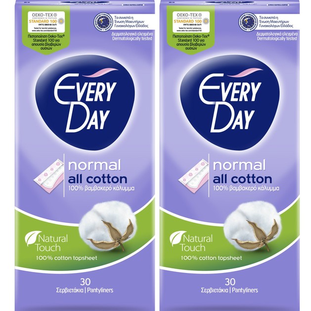Every Day Πακέτο Προσφοράς All Cotton Normal Ανατομικά Σερβιετάκια με Βαμβακερό Κάλυμμα 2x30 Τεμάχια 1+1 Δώρο Every Day Πακέτο Προσφοράς All Cotton Normal Ανατομικά Σερβιετάκια με Βαμβακερό Κάλυμμα 2x30 Τεμάχια 1+1 Δώρο