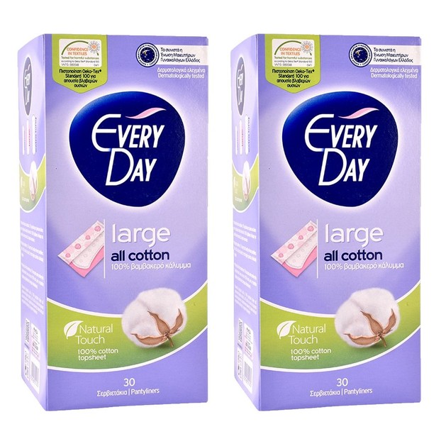 Every Day Πακέτο Προσφοράς All Cotton Large Ανατομικά Σερβιετάκια με Βαμβακερό Κάλυμμα 2x30 Τεμάχια 1+1 Δώρο Every Day Πακέτο Προσφοράς All Cotton Large Ανατομικά Σερβιετάκια με Βαμβακερό Κάλυμμα 2x30 Τεμάχια 1+1 Δώρο
