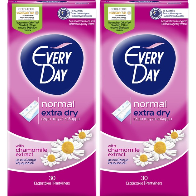 Every Day Πακέτο Προσφοράς Extra Dry Normal Ανατομικά Σερβιετάκια για Κανονική Ροή 2x30 Τεμάχια 1+1 Δώρο Every Day Πακέτο Προσφοράς Extra Dry Normal Ανατομικά Σερβιετάκια για Κανονική Ροή 2x30 Τεμάχια 1+1 Δώρο
