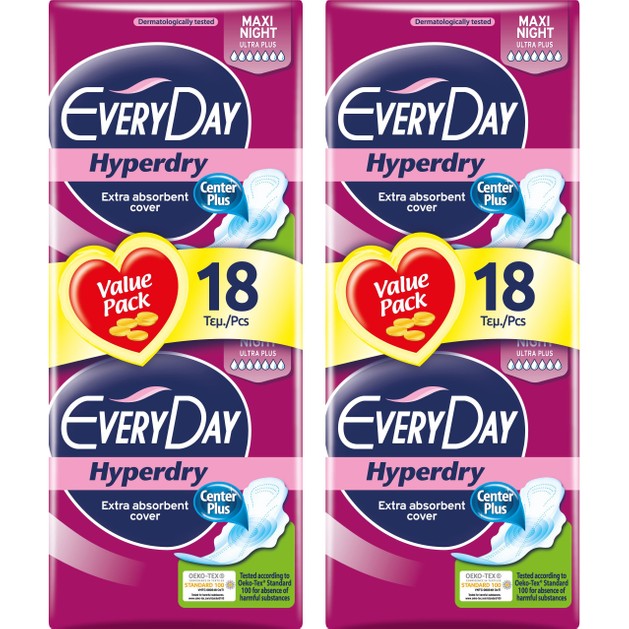 Every Day Πακέτο Προσφοράς Hyperdry Maxi Night Value Pack Σερβιέτες Ιδανικές για τη Νύχτα 2x18 Τεμάχια 1+1 Δώρο Every Day Πακέτο Προσφοράς Hyperdry Maxi Night Value Pack Σερβιέτες Ιδανικές για τη Νύχτα 2x18 Τεμάχια 1+1 Δώρο