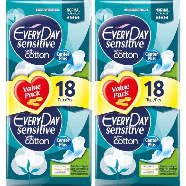 Every Day Πακέτο Προσφοράς Sensitive Normal Ultra Plus Value Pack Σερβιέτες Ιδανικές για Κανονική Ροή 2x18 Τεμάχια 1+1 Δώρο Every Day Πακέτο Προσφοράς Sensitive Normal Ultra Plus Value Pack Σερβιέτες Ιδανικές για Κανονική Ροή 2x18 Τεμάχια 1+1 Δώρο