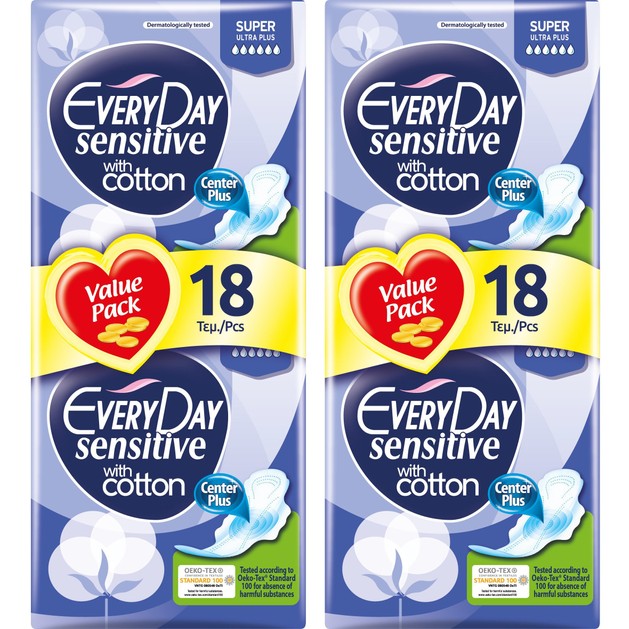 Every Day Πακέτο Προσφοράς Sensitive Super Ultra Plus Value Pack Σερβιέτες Ιδανικές για Πολύ Μεγάλη Ροή 2x18 Τεμάχια 1+1 Δώρο Every Day Πακέτο Προσφοράς Sensitive Super Ultra Plus Value Pack Σερβιέτες Ιδανικές για Πολύ Μεγάλη Ροή 2x18 Τεμάχια 1+1 Δώρο