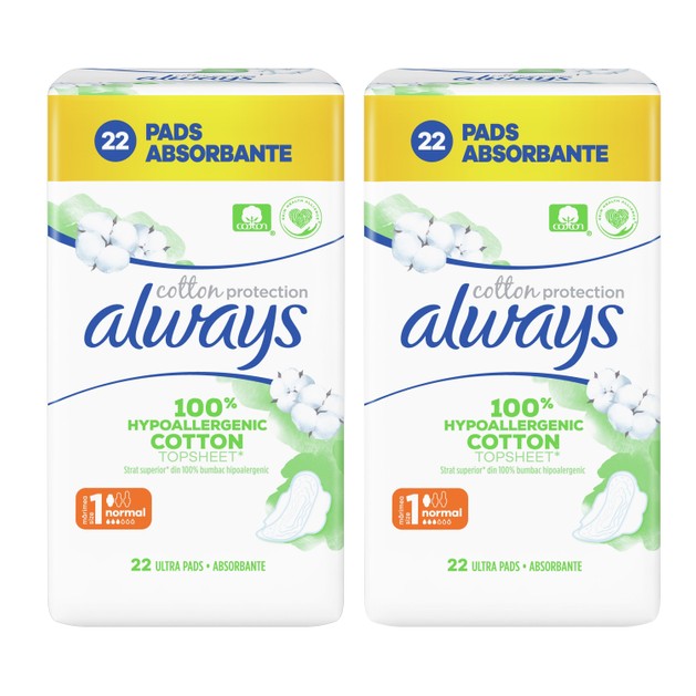 Always Πακέτο Προσφοράς Cotton Protection Normal Σερβιέτες με Φτερά & Κάλυμμα από 100% Οργανικό Βαμβάκι,Κανονική Ροή 2x22 Pads Always Πακέτο Προσφοράς Cotton Protection Normal Σερβιέτες με Φτερά & Κάλυμμα από 100% Οργανικό Βαμβάκι,Κανονική Ροή 2x22 Pads