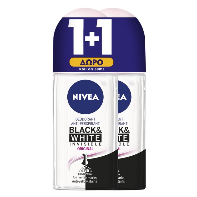Nivea Πακέτο Προσφοράς Invisible Women Black & White Clear Roll On Γυναικείο Αποσμητικό Κατά των Λευκών Σημαδιών 2x50ml 1+1 Δώρο Nivea Πακέτο Προσφοράς Invisible Women Black & White Clear Roll On Γυναικείο Αποσμητικό Κατά των Λευκών Σημαδιών 2x50ml 1+1 Δώρο