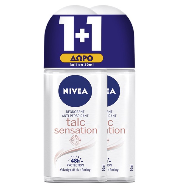 Nivea Πακέτο Προσφοράς Talc Sensation Roll on Deodorant Anti-perspirant 48h Protection 2x50ml 1+1 Δώρο Nivea Πακέτο Προσφοράς Talc Sensation Roll on Deodorant Anti-perspirant 48h Protection 2x50ml 1+1 Δώρο