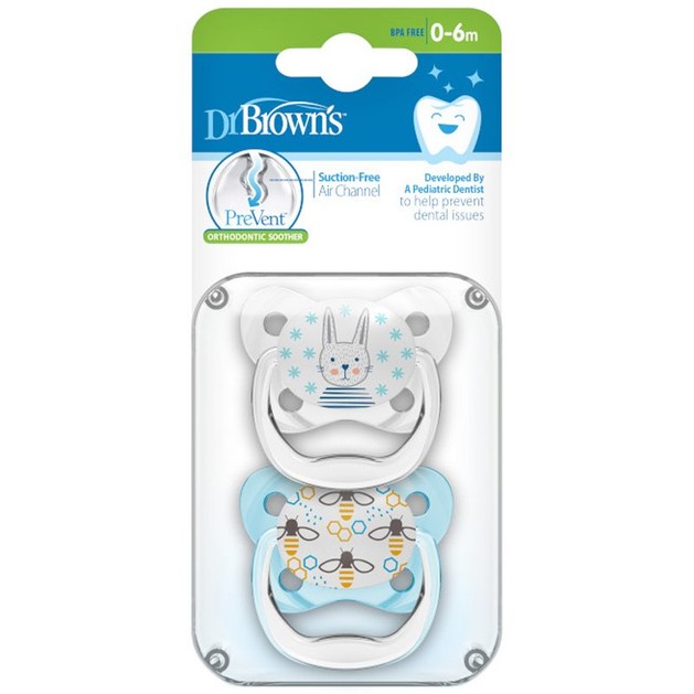 Dr. Brown\'s PreVent PV12402 Orthodontic Soother 0-6m Λευκό - Γαλάζιο 2 Τεμάχια Dr. Brown\'s PreVent PV12402 Orthodontic Soother 0-6m Λευκό - Γαλάζιο 2 Τεμάχια