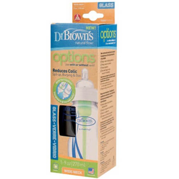 Dr. Brown\'s Natural Flow Γυάλινο Μπιμπερό με Φαρδύ Λαιμό με Θηλή Σιλικόνης 270ml WB 9100 Dr. Brown\'s Natural Flow Γυάλινο Μπιμπερό με Φαρδύ Λαιμό με Θηλή Σιλικόνης 270ml WB 9100