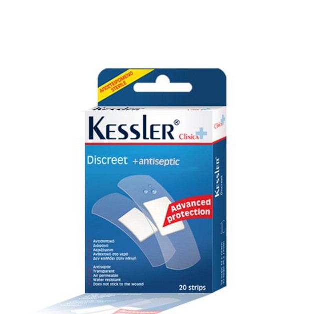 Kessler Discreet Antiseptic Αυτοκόλλητα, Αδιάβροχα, Διάφανα Επιθέματα 20strips Kessler Discreet Antiseptic Αυτοκόλλητα, Αδιάβροχα, Διάφανα Επιθέματα 20strips