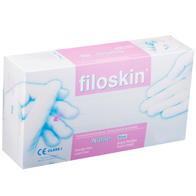 Filoskin Nitrile Εξεταστικά Γάντια Νιτριλίου Ατομικής Προστασίας Χωρίς Πούδρα, Μπλε 100τμχ Filoskin Nitrile Εξεταστικά Γάντια Νιτριλίου Ατομικής Προστασίας Χωρίς Πούδρα, Μπλε 100τμχ
