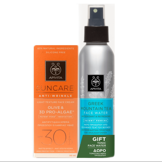 Apivita Πακέτο Προσφοράς Suncare Anti-Wrinkle Olive 3D & Pro-Algae Spf30, 50ml & MountainTea 100ml Apivita Πακέτο Προσφοράς Suncare Anti-Wrinkle Olive 3D & Pro-Algae Spf30, 50ml & MountainTea 100ml
