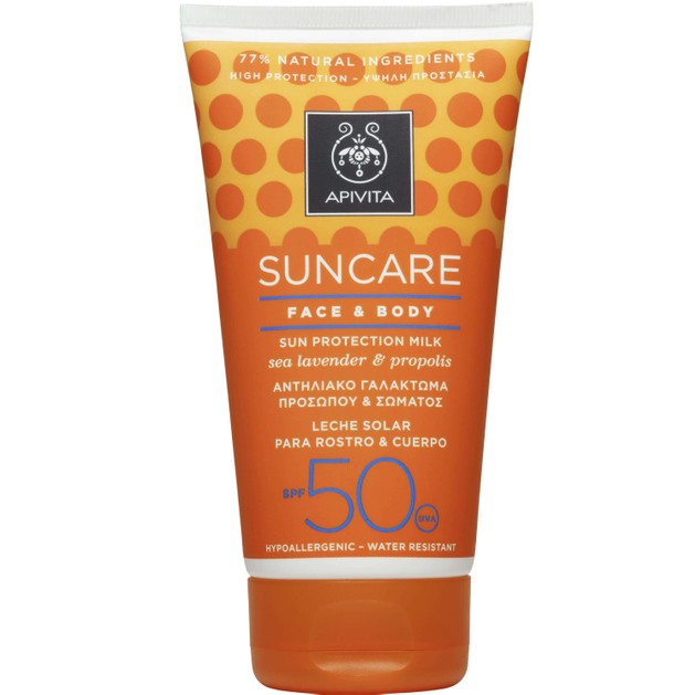 Apivita Suncare Face & Body Protection Milk With Sea Lavender & Propolis Spf50, 150ml Apivita Suncare Face & Body Protection Milk With Sea Lavender & Propolis Spf50, 150ml