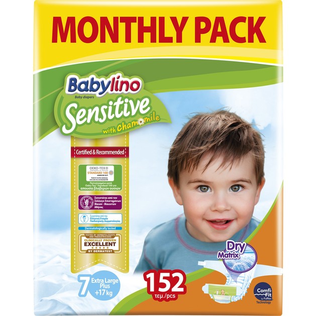 Babylino Sensitive Monthly Pack Extra Large Plus Νο7 (17+ kg) Παιδικές Πάνες 152 τεμάχια Babylino Sensitive Monthly Pack Extra Large Plus Νο7 (17+ kg) Παιδικές Πάνες 152 τεμάχια