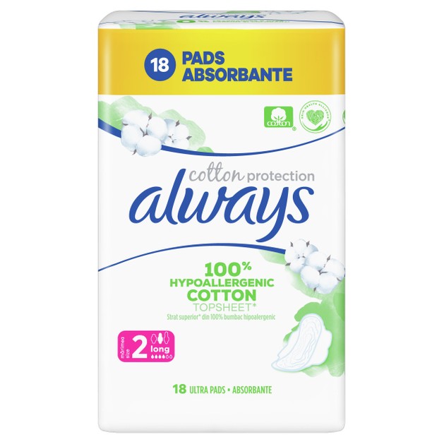 Always Cotton Protection Long Σερβιέτες με Φτερά & Κάλυμμα από 100% Οργανικό Βαμβάκι για Μεγάλη Ροή 18 Pads Always Cotton Protection Long Σερβιέτες με Φτερά & Κάλυμμα από 100% Οργανικό Βαμβάκι για Μεγάλη Ροή 18 Pads