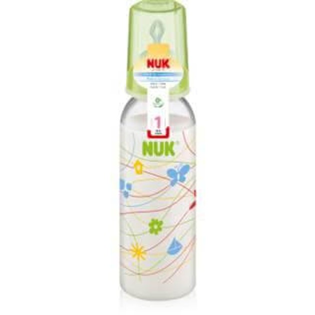 Nuk Classic Γυάλινο Μπιμπερό με Θηλή Σιλικόνης Μεγέθους 1 (0-6 Μηνών) Medium Οπή για Γάλα 230ml Nuk Classic Γυάλινο Μπιμπερό με Θηλή Σιλικόνης Μεγέθους 1 (0-6 Μηνών) Medium Οπή για Γάλα 230ml