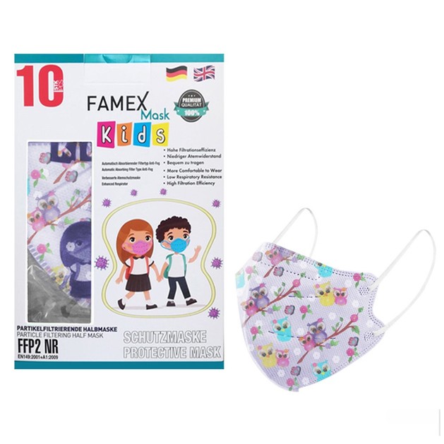 Famex Mask Kids Happy Owl Παιδικές Μάσκες Προστασίας μιας Χρήσης FFP2 NR Κουκουβάγιες 10 Τεμάχια Famex Mask Kids Happy Owl Παιδικές Μάσκες Προστασίας μιας Χρήσης FFP2 NR Κουκουβάγιες 10 Τεμάχια