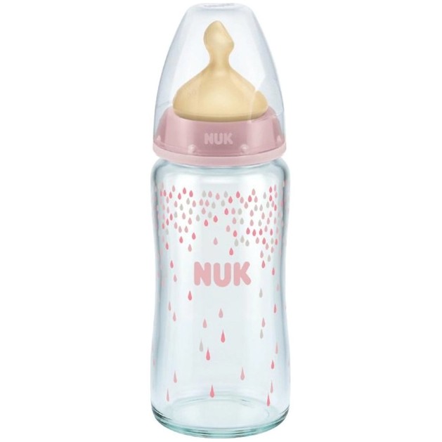 Nuk First Choice Plus 0-6m Glass Bottle Latex Medium Teat 240ml - Ροζ Nuk First Choice Plus 0-6m Glass Bottle Latex Medium Teat 240ml - Ροζ