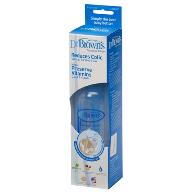 Dr. Brown\'s 255-GB Μπιμπερό Πλαστικό με στενό λαιμό, Θηλή Σιλικόνης 240ml, 1 τεμάχιο Dr. Brown\'s 255-GB Μπιμπερό Πλαστικό με στενό λαιμό, Θηλή Σιλικόνης 240ml, 1 τεμάχιο