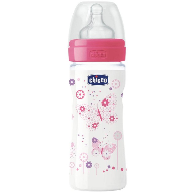 Chicco Πλαστικό Μπιμπερό με Θηλή Σιλικόνης Μέτριας Ροής Ροζ 2m+ 250ml Chicco Πλαστικό Μπιμπερό με Θηλή Σιλικόνης Μέτριας Ροής Ροζ 2m+ 250ml
