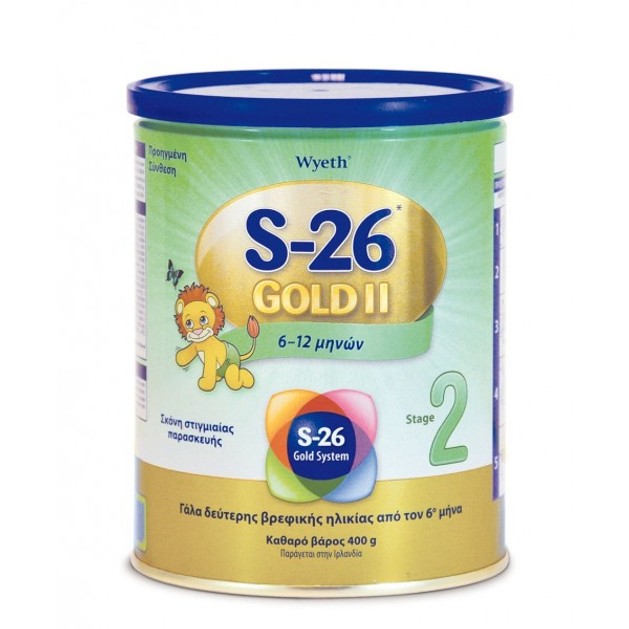 Wyeth S-26 ΙΙ Gold Βρεφικό Γάλα από τον 6ο Μήνα Αποτελεί μία Θρεπτική & Ισορροπημένη Τροφή της Δεύτερης Βρεφικής Ηλικίας 400gr Wyeth S-26 ΙΙ Gold Βρεφικό Γάλα από τον 6ο Μήνα Αποτελεί μία Θρεπτική & Ισορροπημένη Τροφή της Δεύτερης Βρεφικής Ηλικίας 400gr